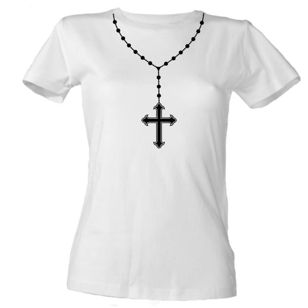 Rosenkranz Kreuzkette Damen T-Shirt